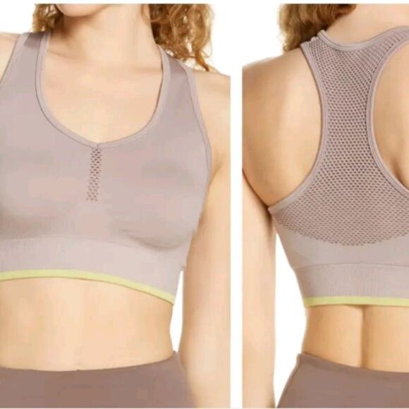 New ZELLA Gray Pulse Seamless Knit Padded Scoop-Neck Perforated Sports Bra Small - Picture 5 of 7
